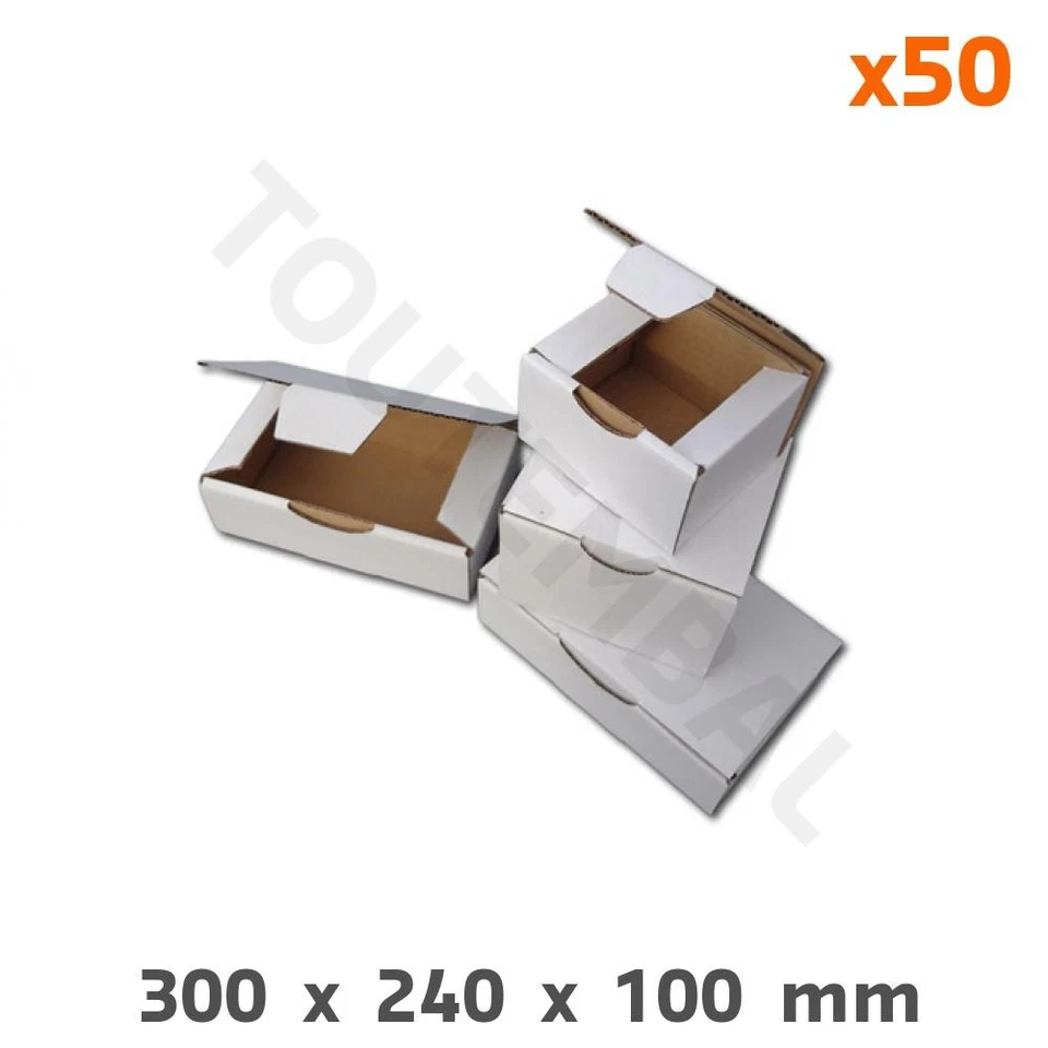 Boîte carton d'expédition blanc 300 x 240 x 100 mm (par 50) - Photo 1/1