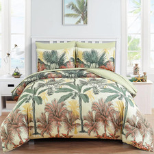 Botanical Comforter Set Queen, 7 Pieces Green Palm Tree Bed in a Bag, Reversiabl