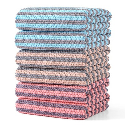 QAJ Microfiber Dish Towels - Super 16'' x 24'' - 6 Pack, Blue/Khaki/Pink 
