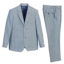 Gioberti Boy's Linen Suit Set Jacket and Dress Pants, Blue, Size 10