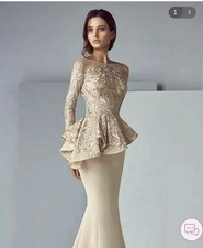 Formal Champagne Peplum Style Evening Gown for Weddings Parties - size 10