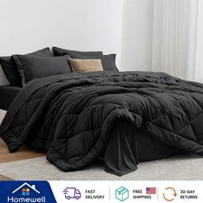 Elegant 7-Piece Queen Comforter Set in Black - Modern Style for Cozy Sleep
