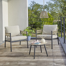GOODHOME SILIANA BEIGE BLACK METAL 2 SEATER BISTRO SET TABLE + 2 CHAIRS BNIB