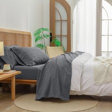 Sheet Set 100 Washed Cotton Linen Feel Super Soft Comfortable Chic Lightweig...