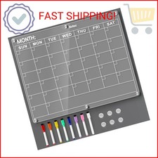 Acrylic Fridge Calendar, Magnetic Monthly Planner with 8 Color Markers, Clear Dr