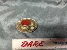 Vintage Southwest Western Navajo style Belt Buckle Metal with coral stone insert