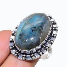 Natural Labradorite Gemstone 925 Sterling Silver Jewelry Ring Size 9 US 