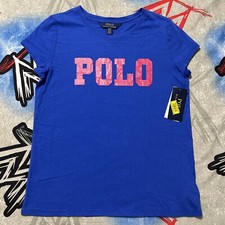 Polo Ralph Lauren Blue/Pink Spell Out Girls L 12-14 T-Shirt