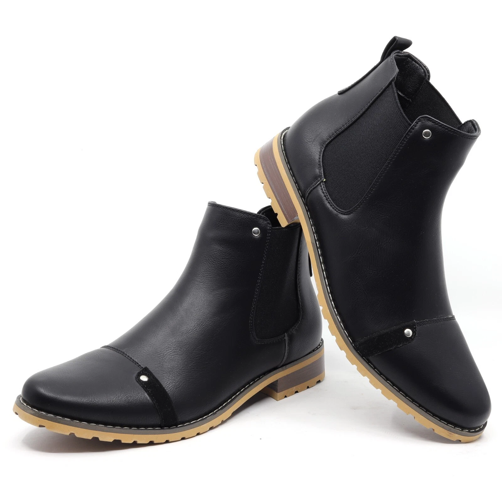 Black Men's Pull on Formal Dress Casual Chelsea Ankle Boots