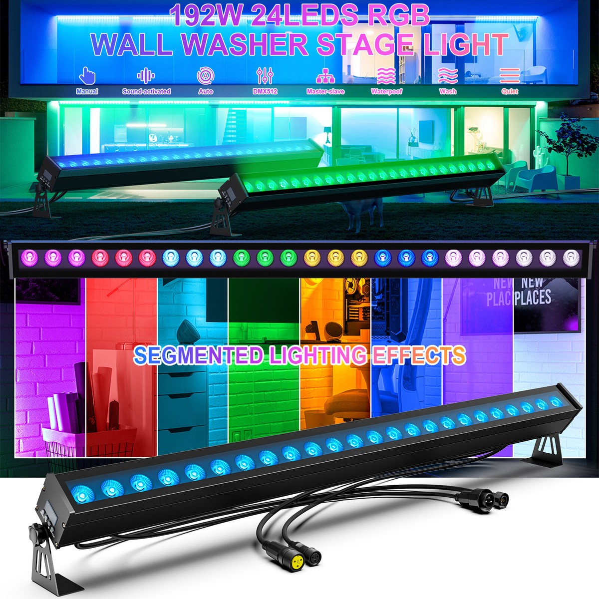 Faretto LED Wallwasher Luce, RGBW UV 63W LED Bar Strip DMX Effetti Luce