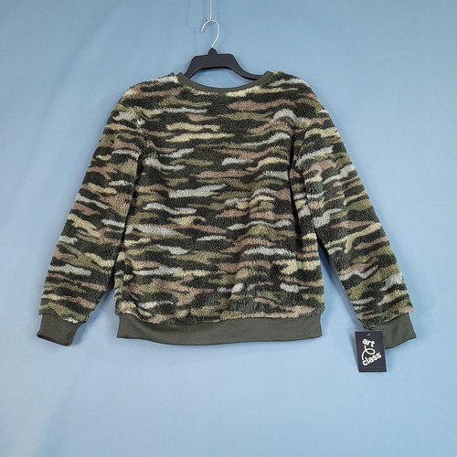 Art Class Girls Boys Youth Faux Fur Camo Pullover Sweatshirt Green Size XL