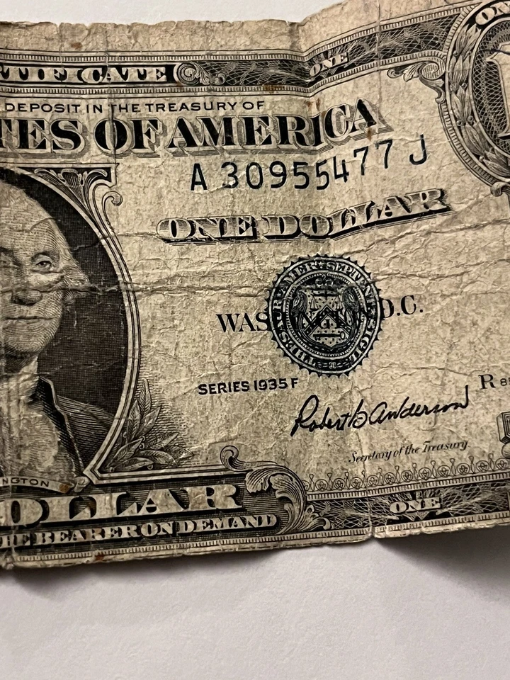 1935 F Series RARE ERROR DOLLAR BILL SILVER CERTIFICATE BLUE SEAL - Image 3 of 3