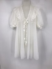 Vintage 1950s 1960s Sleep Gown Robe Size M White Lace Trim Nylon EUC