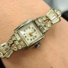 Vintage Louis Swiss 17 Jewel Ladies Watch BEAUTIFUL DECO W Crystals Elegant