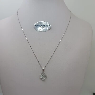 Collier Pour Femme Pendentif Trèfle Zircone Or Blanc 18 Carats 2,6 g - Photo 1/4