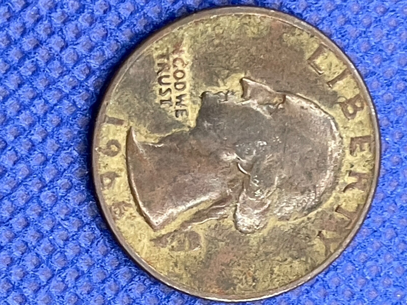 1966 Quarter error coin, planchet error, no I on in, copper color! No