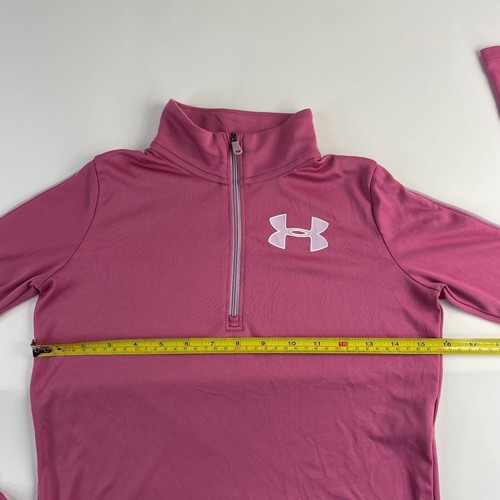 Under Armour Jacket Medium Pink Youth Girls Loose Heatgear Pullover 1/4 Zip Used - Picture 3 of 11