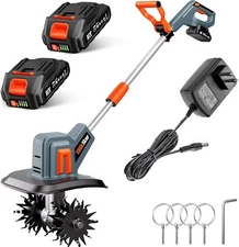 Electric Rototiller Cordless Tiller Soil Cultivator Garden Tilling Rechargeable