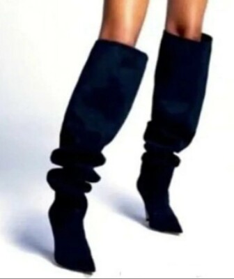 Good American Black Suede Thigh High Boots Slouchy The Weekend SIZE UP ! Size 5