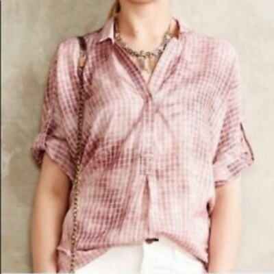 Anthropologie Holding Horses Womens Top Size XS Pink Tied Dyed Plaid Popover