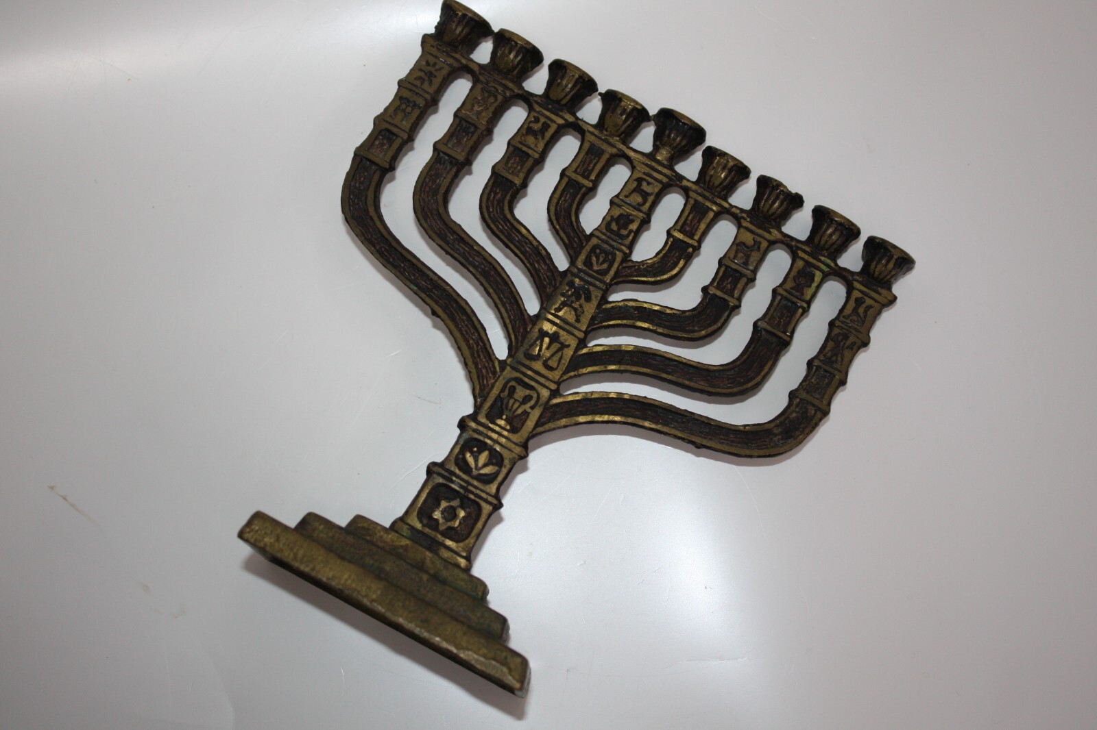 Old Vintage Brass Zodiac Signs Judaica Hanukkah Jewish Menorah Israel 9