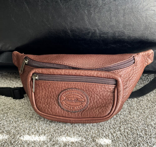 Vintage Eddie Bauer Brown Leather Fanny Pack Adjustable Belt Bag - Photo 1/10