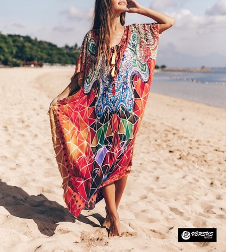Copricostume Vestito Lungo Donna Mare Caftano Woman Boho Chic Maxi Dress  COV0145 | eBay