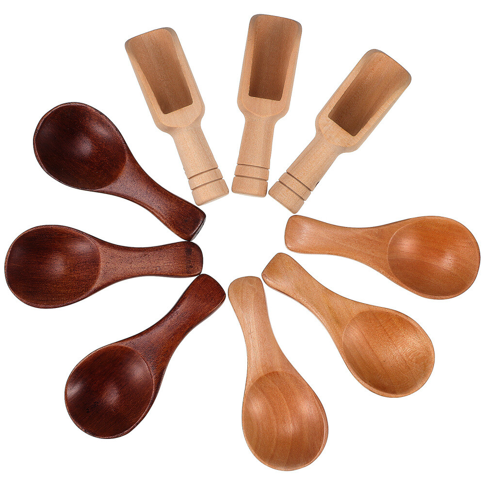 9pcs Cooking Wood Spoons Small Wooden Spoons Small Scoop Canisters Wooden Scoops