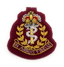RAMC Officers Beret Cap Badges. Army, Bullion Wire on Maroon R2051