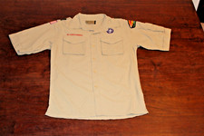 Boy Scouts of America BSA Youth Shirt Tan Large Sewn Patches 100 Supplex Nylon