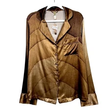 SKIMS Silk Pajama Top Button Front Nude Print Womens  XXS