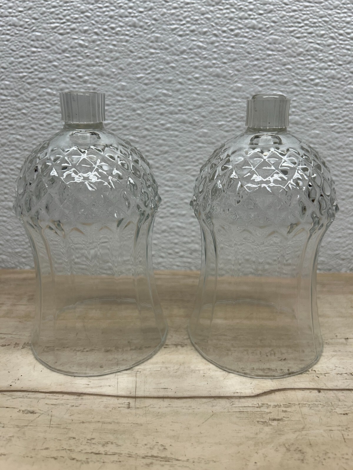 Vintage 1970 Clear Glass Diamond Cut Flared Votive Candle Holders Set of 2