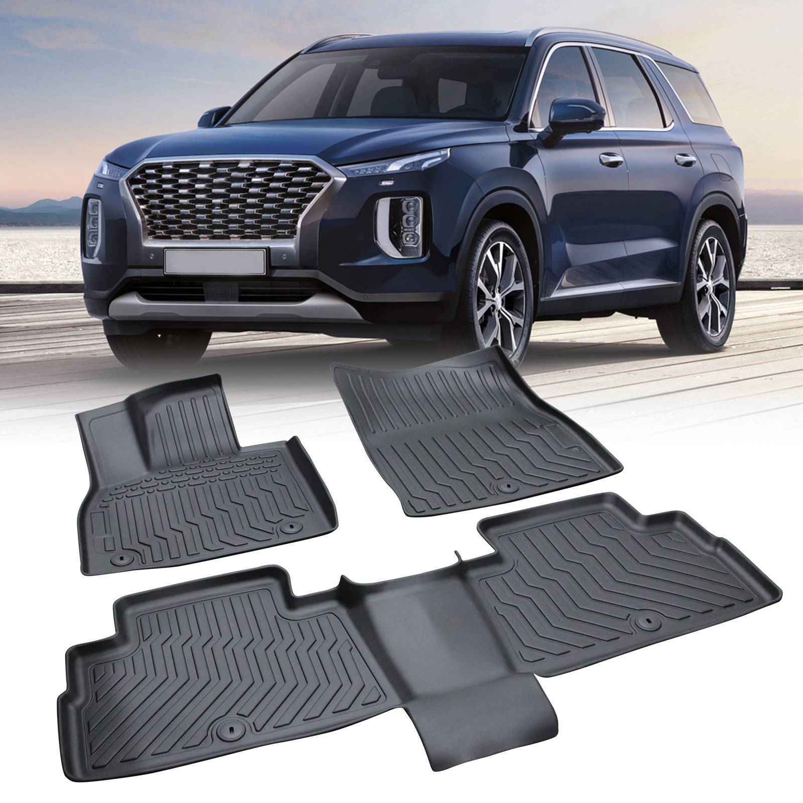 Car Floor Mats for 2020-2023 Hyundai Palisade w/ Bucket Seats Black TPE Rubber