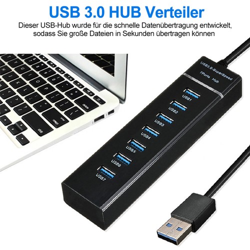 USB 3.0 Hub 4/7 Port Splitter Adapter mit Aktiv Netzteil Verteiler für PC Laptop - Bild 13 von 48