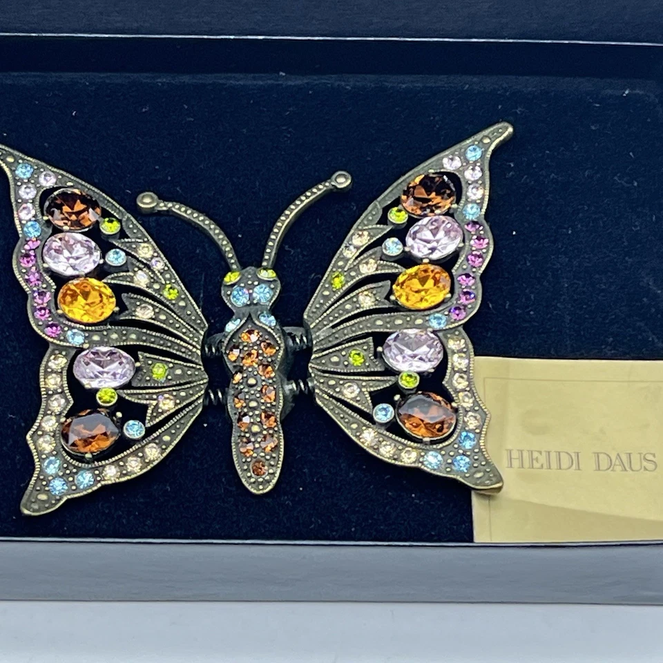 Broche Temblor Mariposa Heidi Daus Multicolor Cristal Bronce Prendedor GRANDE 3.5" Foto 4 de 4