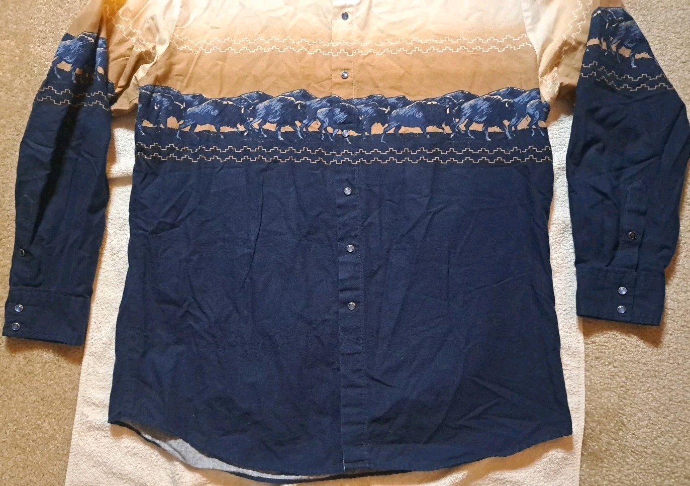 Roper Buffalo Pattern Snap Button Button Up Cowbo… - image 2