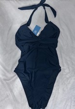 CUPSHE One piece Swimsuit XS One Piece Blue Bathing Suit Plunge Neck Halter Tie