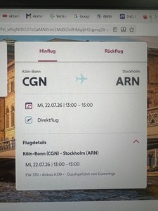 2 Flugtickets Köln -Stockholm -Köln