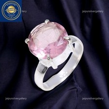 925 Silver Round Pink Amethyst Stone New Handmade Ethnic Statement Ring Jewelry