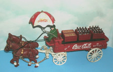 1/21 Scale Horse Drawn Coca-Cola Delivery Wagon Cast Iron Collectible Model 14"