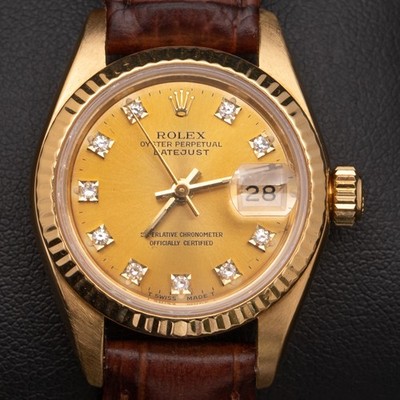 Presidential Rolex Datejust 69178 Leather Watch 18K Gold 26mm Champagne Dial