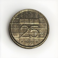 1992 Netherlands 25 Cents Polished Coin