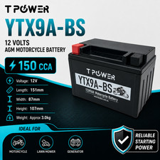 TPower YTX9-BS 12V 9Ah 150CCA Motorcycle Battery MBTX9U Ninja 300