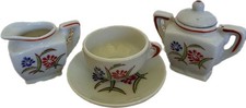 Vintage Japanese Miniature Hand-Painted Ceramic 4pc Tea Set Peasant Floral GUC