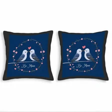 Set of 2 Decorative Throw Pillow Covers 18x18in - Dark Blue with Love Birds 