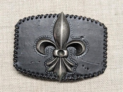 Y2K vintage FLEUR DE LIS belt buckle HOT TOPIC goth skate WESTERN metal  leather