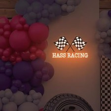 Insegna Neon Corsa Bandiera Scacchi Personalizzabile Luce Racing Logo Decorazione Parete