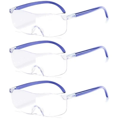 FEIONE Vergrößerungsbrille 150% 200% 300% Randlos Blaues Licht Leicht Tragbar