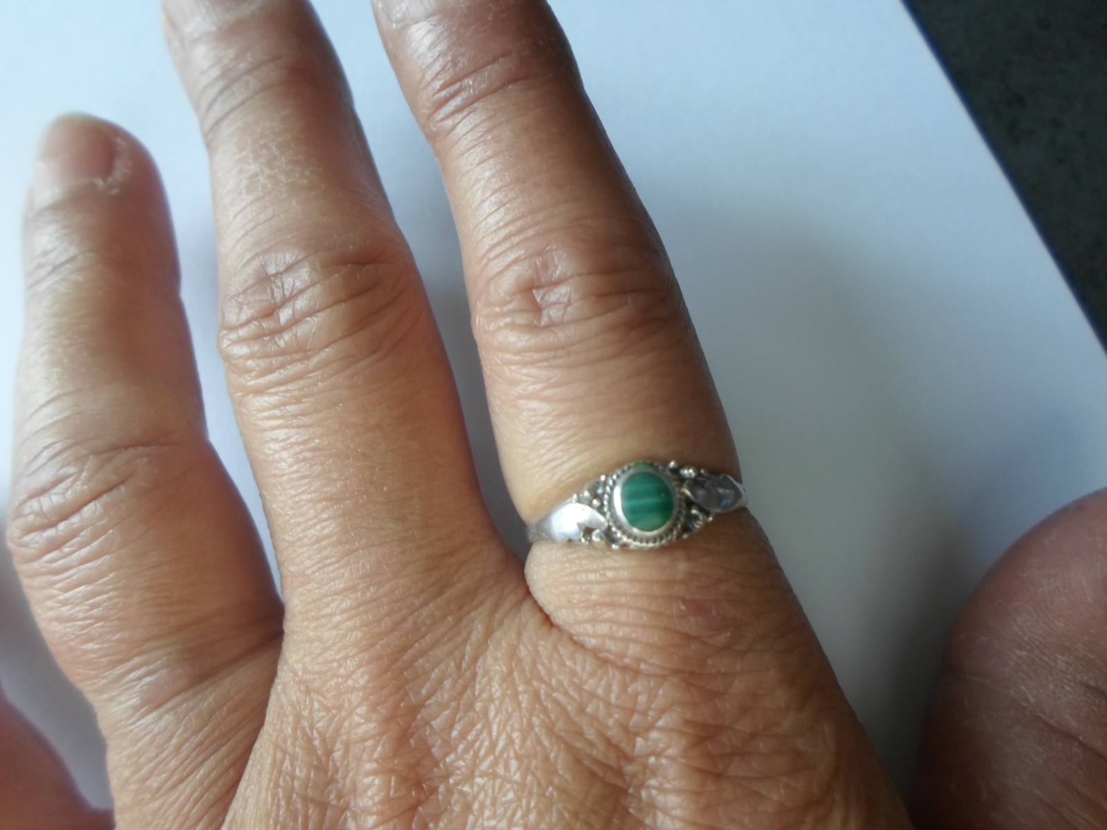 solid silver ring, malachite cabochon, size 59 - image 4
