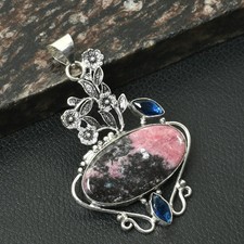 Rhodonite Tanzanite Gemstone Handmade Flower Pendant Jewelry Gift 2.6